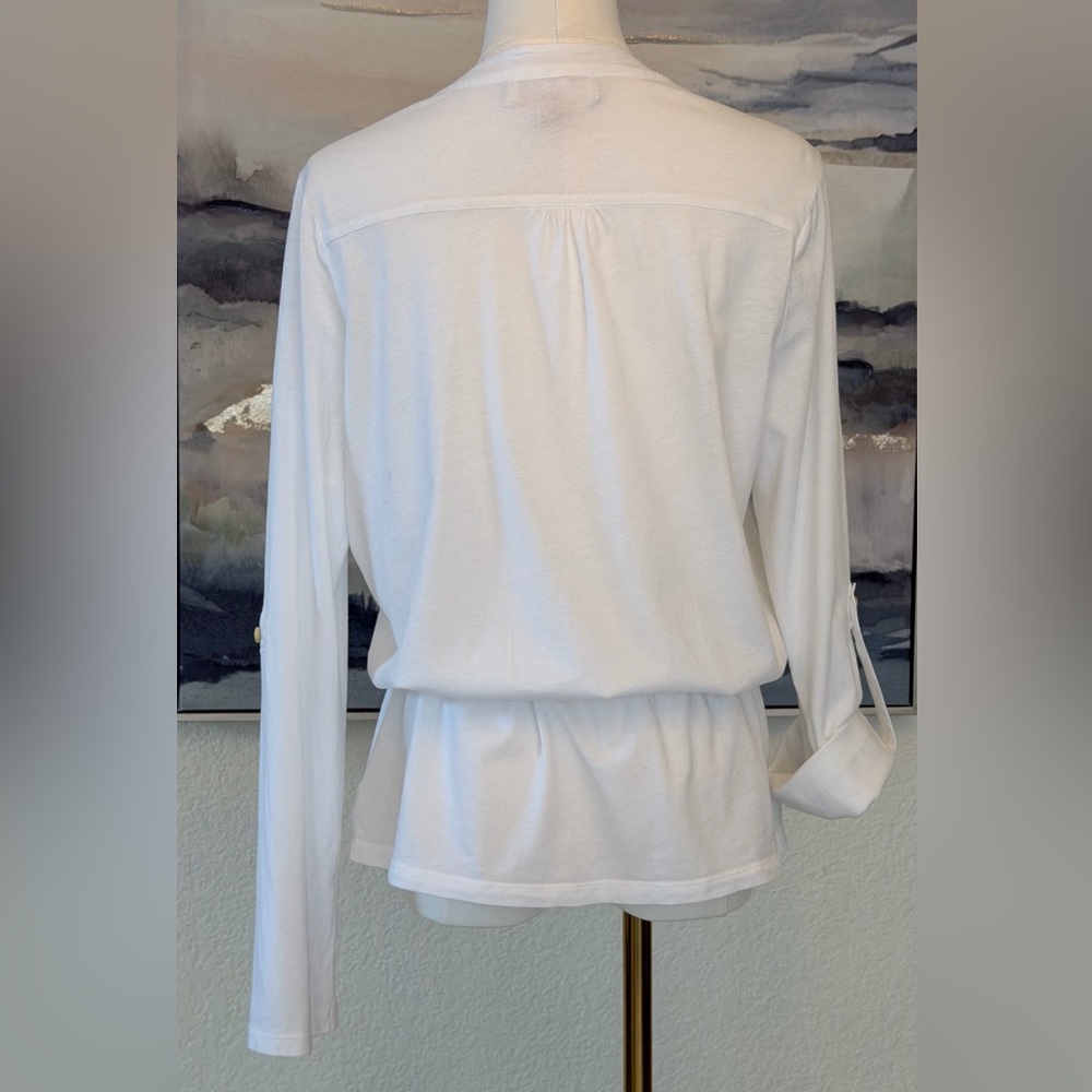 Michael Kors White Cotton Utility Shirt with Gold MK Hardware & Drawstring Waist - Picture 10 of 16